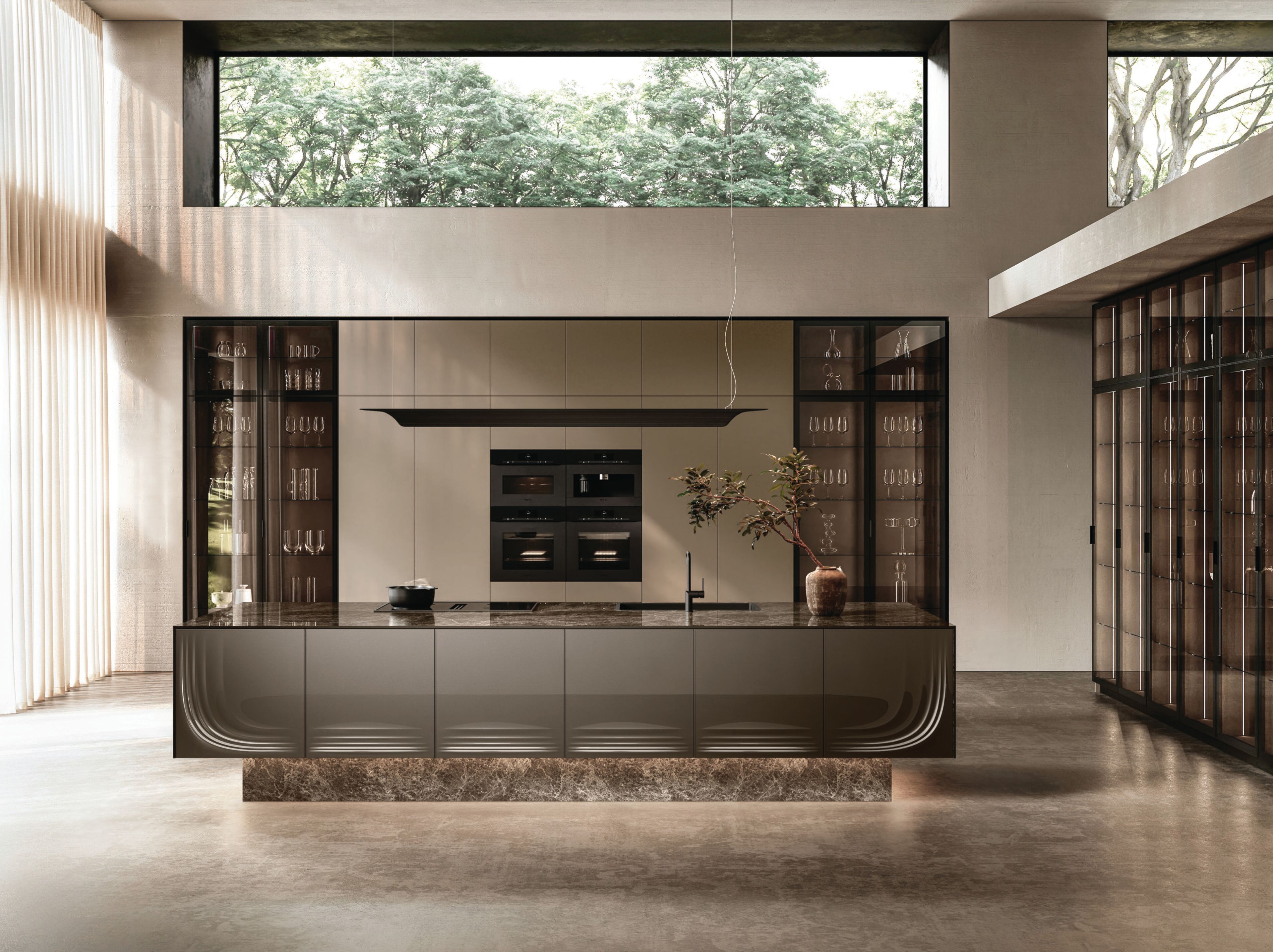 Встроенная кухня из Laminam® и стекла с островом Febal Casa Onda ARCH-00099934