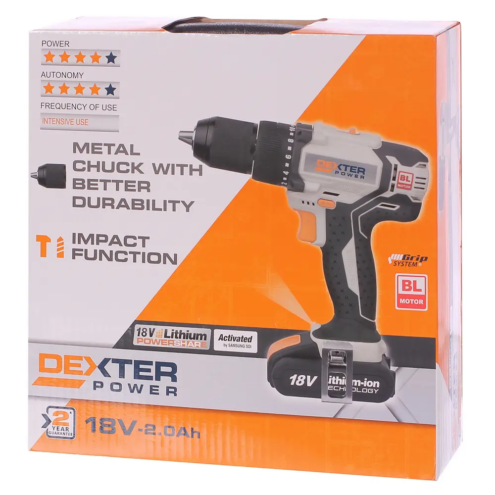 Дрель-шуруповерт бесщеточная ударная Dexter Power CDI218BD.2, 18 В Li-ion 2 Ач STLM-2011710 - Вид №5
