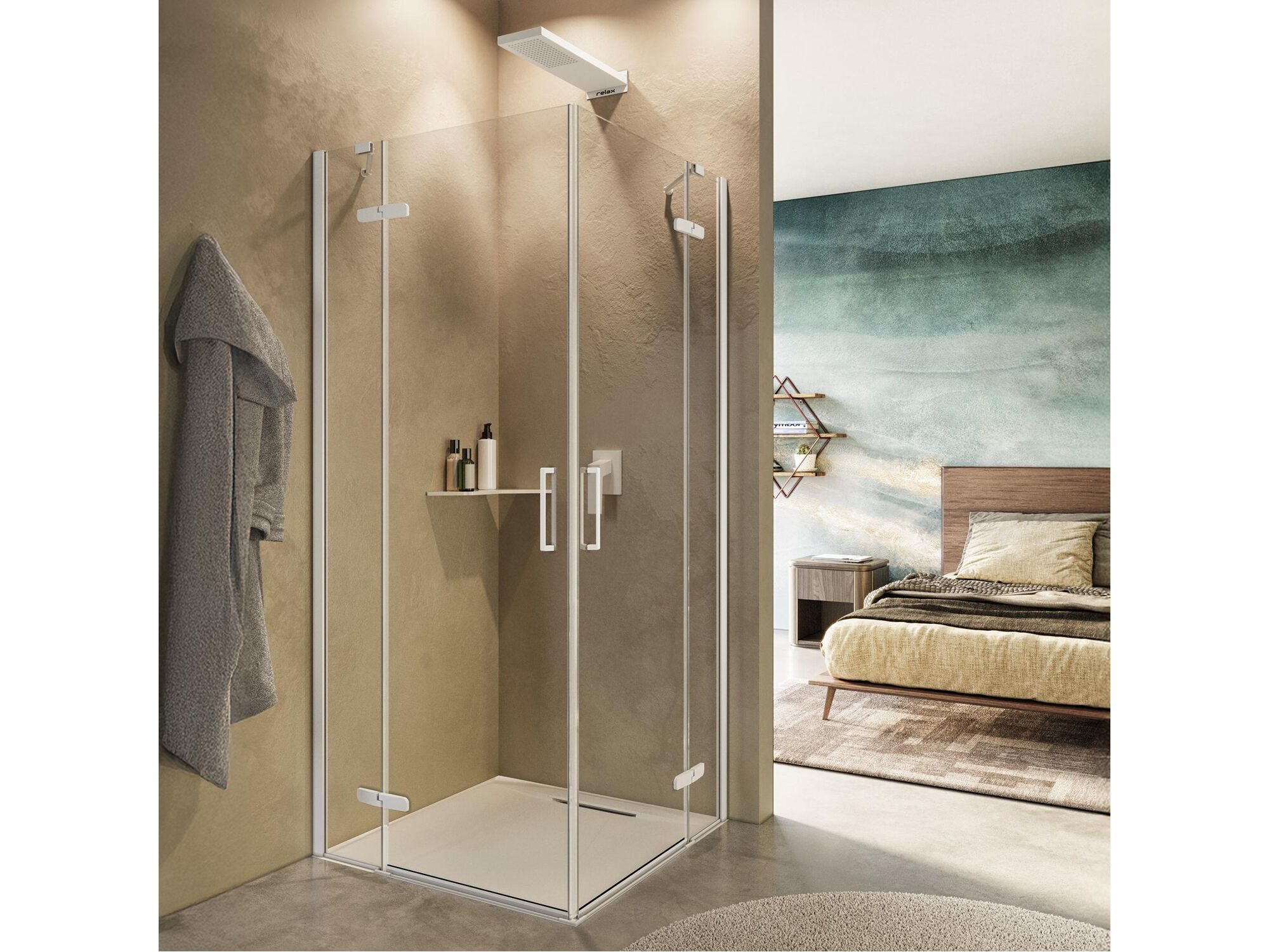 Угловая душевая кабина из хрусталя с распашной дверью RELAX шарнир ARCH-00145116