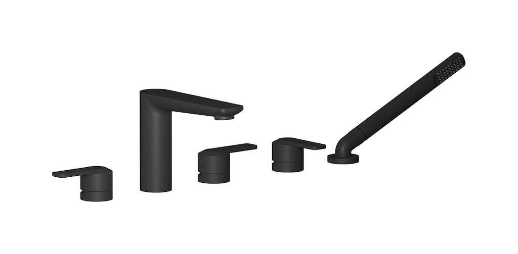 Смеситель на бортик ванной на 5 отверстий с дивертером и душевым гарнитуром. WE ARE IB c6396np Matt Black C-67