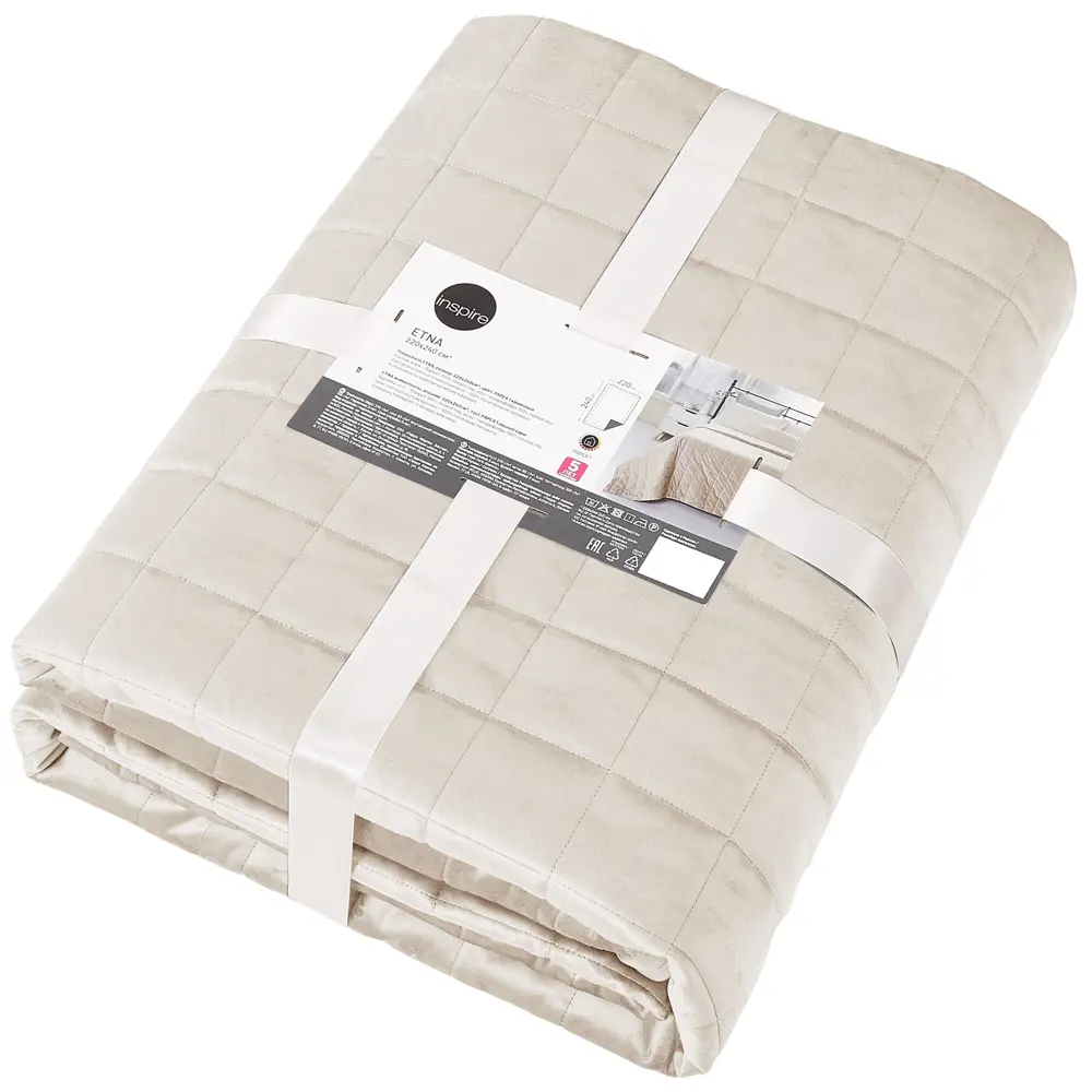 Покрывало Etna 240x220 см велюр цвет кремовый INSPIRE STLM-2160819 - Вид №2