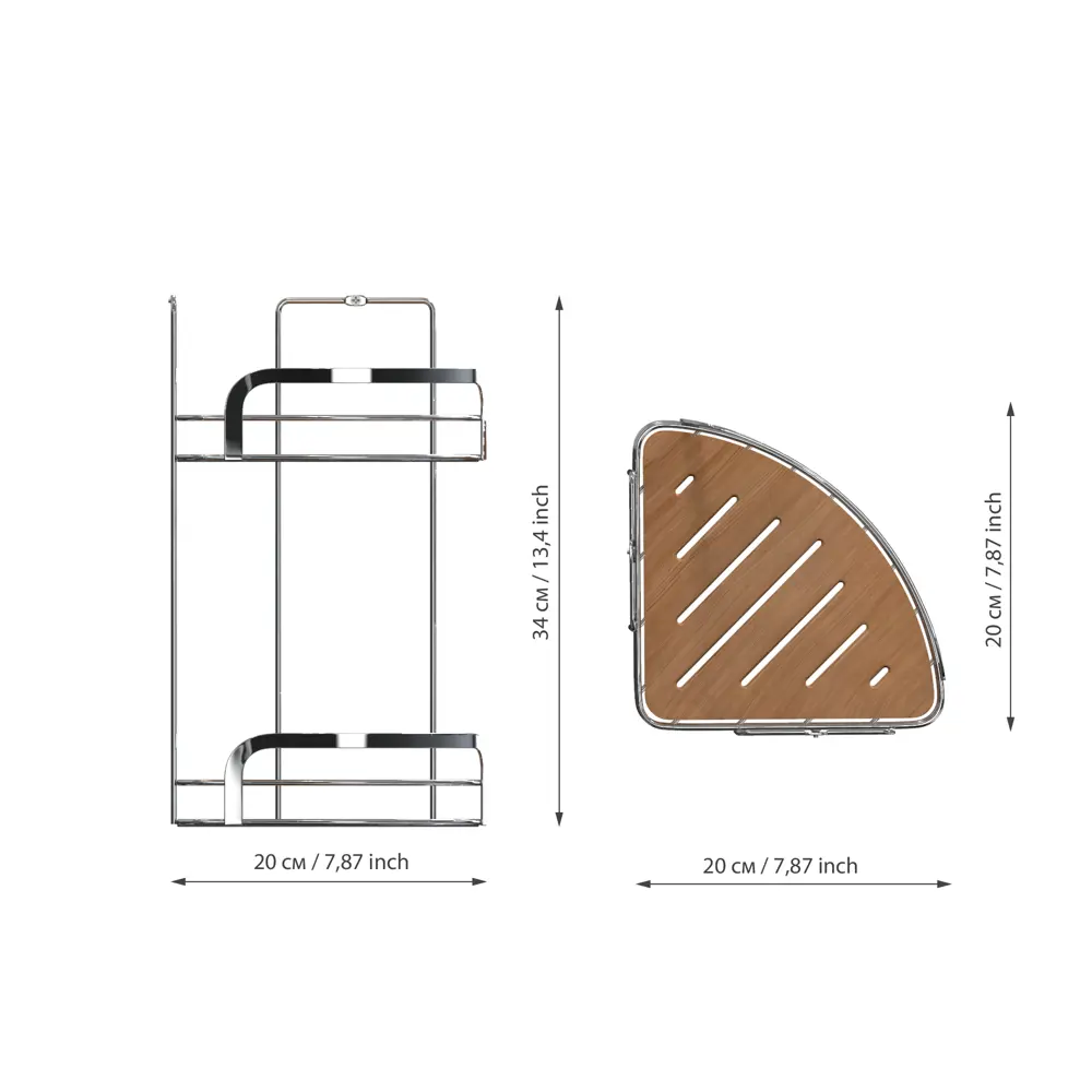 Полка для ванной угловая Wood двухъярусная цвет хром, дерево 84730510 STLM-2149024 Santreyd нет - Вид №4
