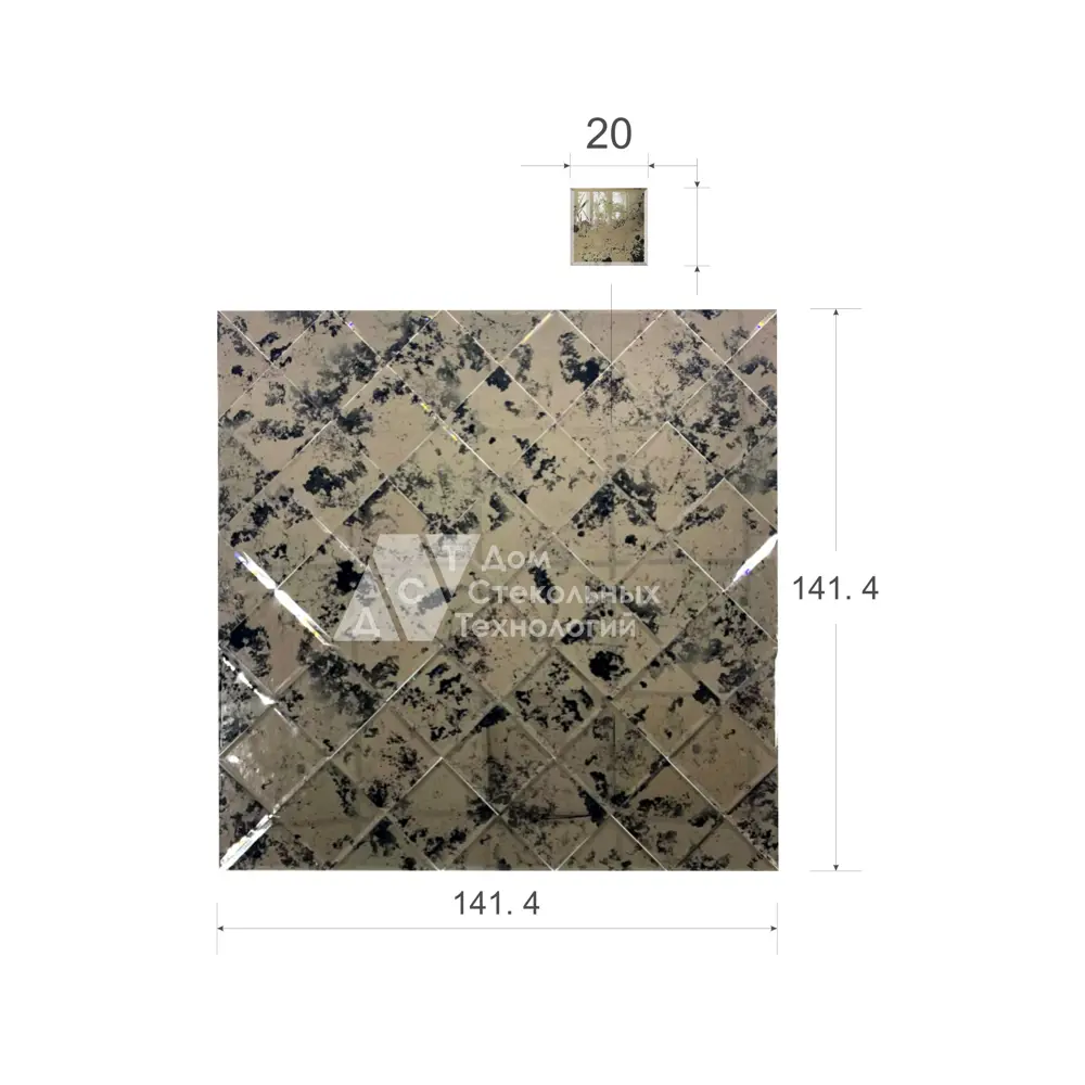 Зеркальная плитка ДСТ панно на стену Античность 141.4x141.4 см квадрат 20x20 см цвет бронза