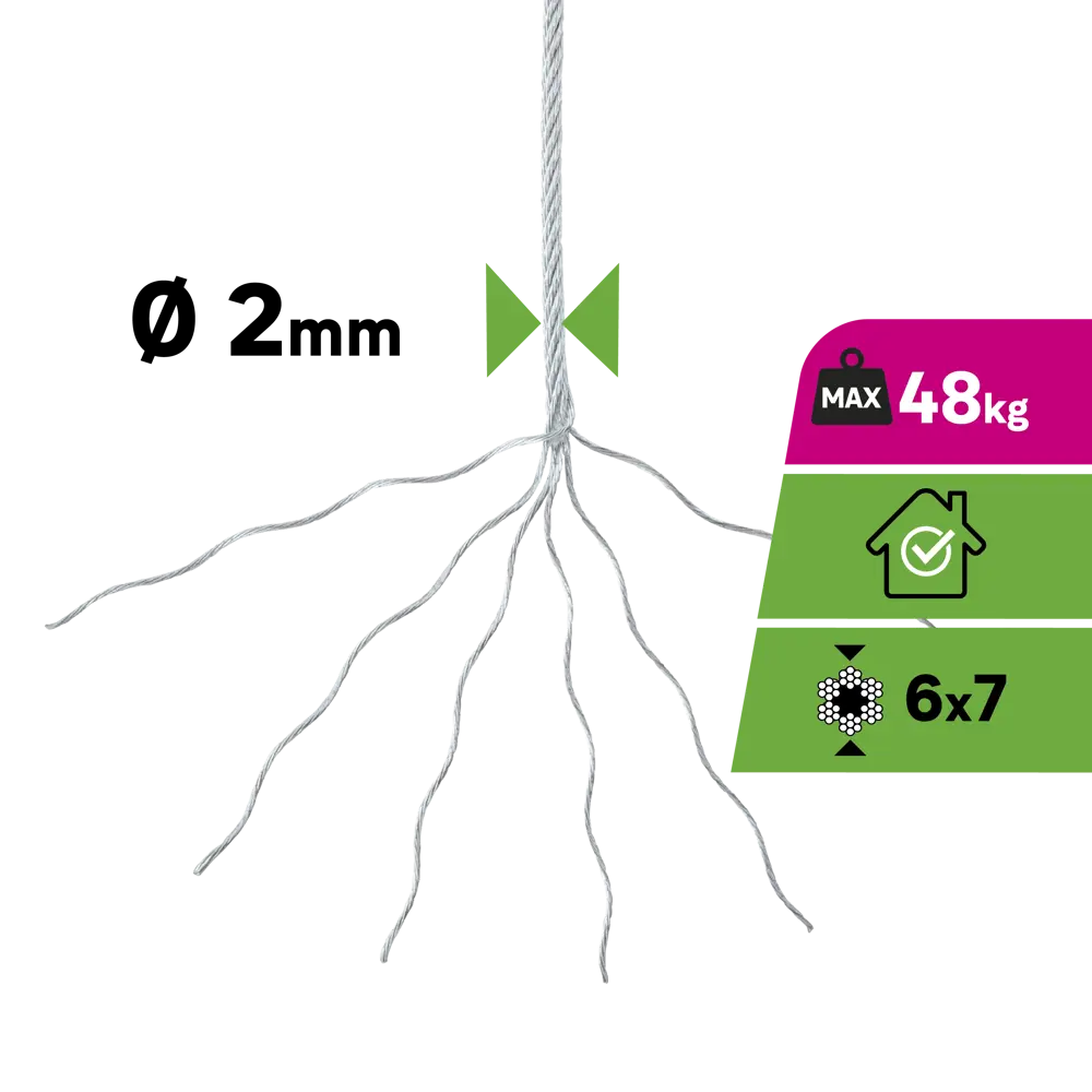 Трос Standers стальной оцинкованный DIN 3055 2 мм цвет серебро 100 м/уп STLM-2033857 - Вид №1