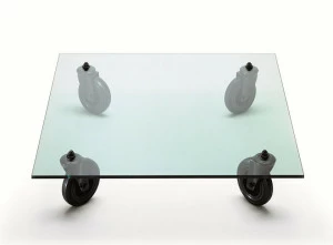 FontanaArte Квадратный журнальный столик из флоат-стекла на колесиках