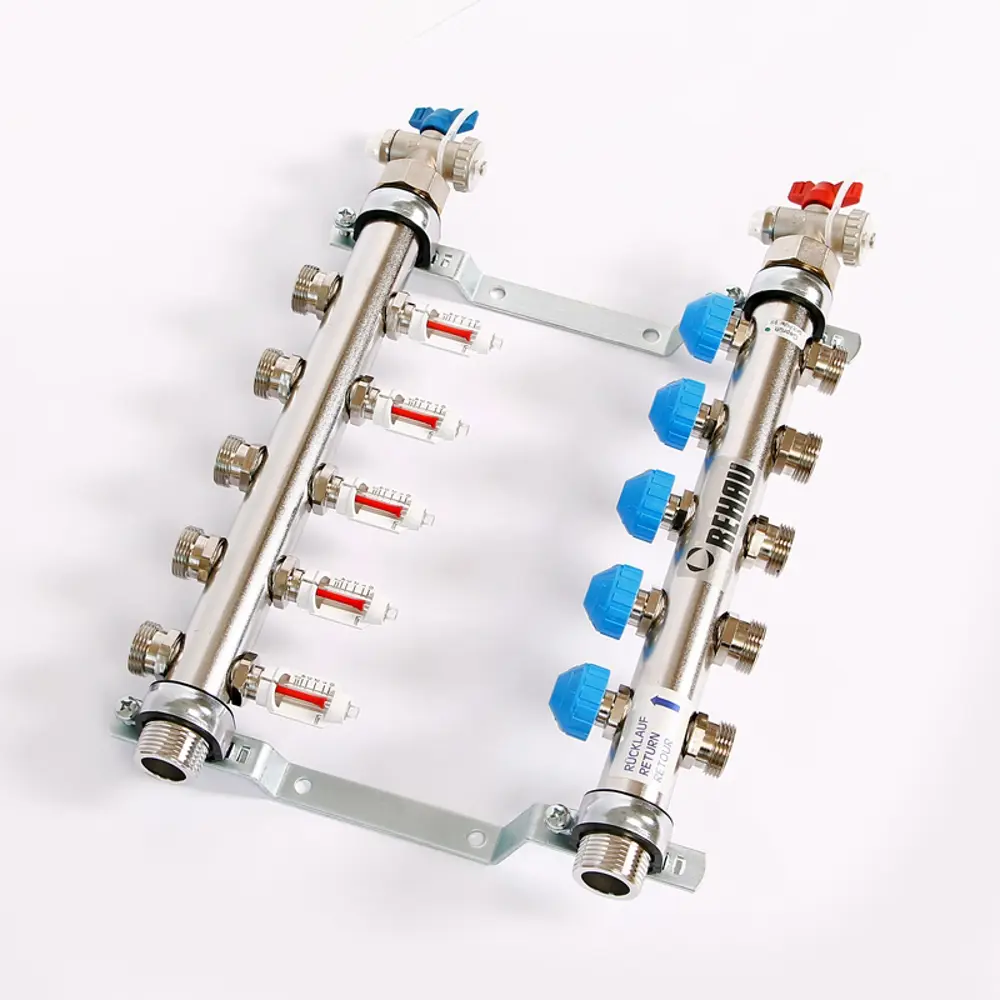 Коллекторная группа с расходомерами Rehau HKV-D 1"x3/4" 5 выходов нержавеющая сталь STLM-2169335 - Вид №1