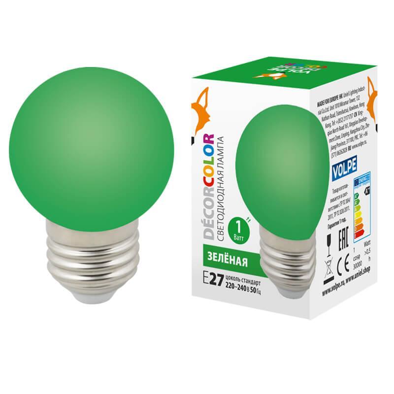 LED-G45-1W/GREEN/E27/FR/С Лампа светодиодная E27 1W зеленая UL-00005648 Volpe LED-G45
