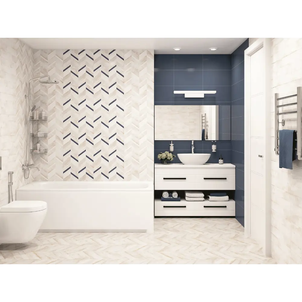 Декор настенный LB Ceramics Блю шеврон 25x45 см матовый цвет бежевый STLM-2210133 - Вид №5
