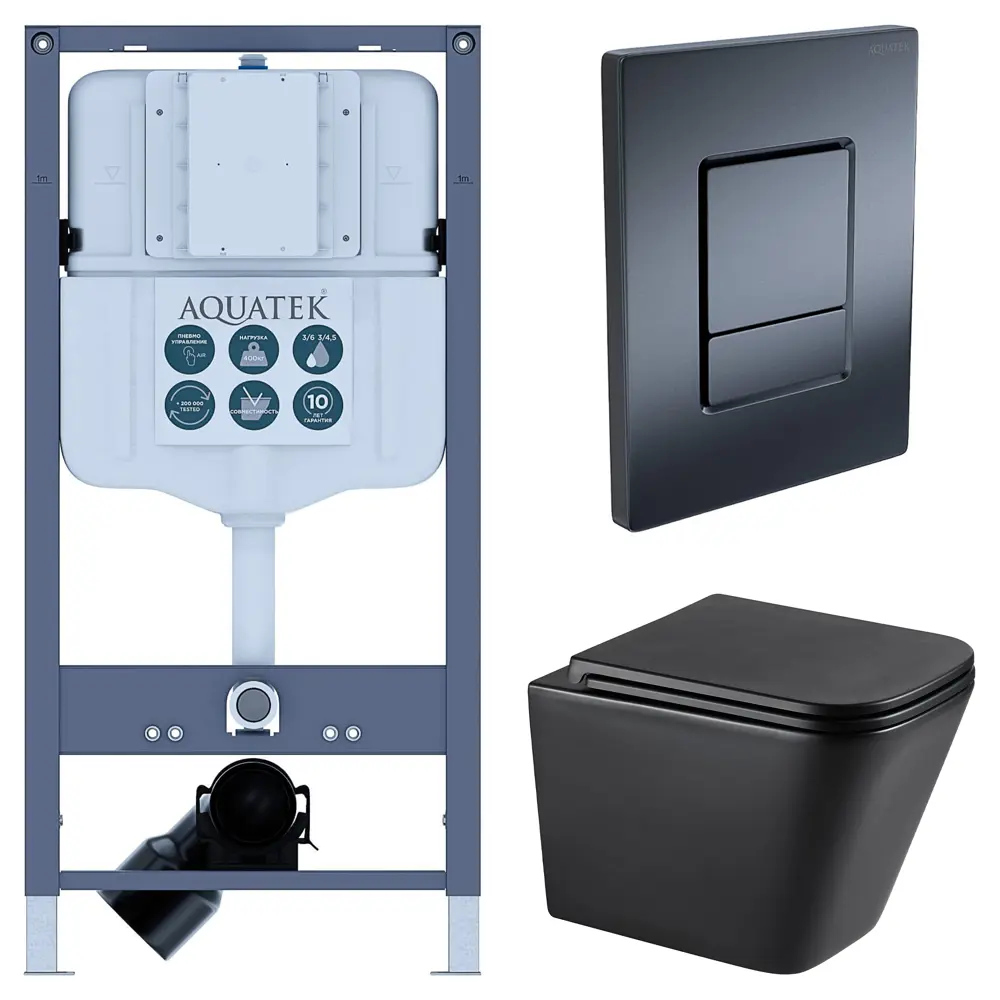 Комплект инсталляции Aquatek Pneumo N 49 с безободковым унитазом Moneron клавиша Aquatek Pnn-0000004 чёрная Pneumo N49 STLM-2074445
