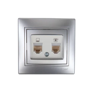 Розетка компьютерная Lezard Mira, компьютер/телефон, цвет серый металлик