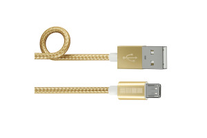 17458386 Дата-Кабель USB-microUSB PVC/Nylon, цвет-Gold, 2м, B201, 54531 Interstep