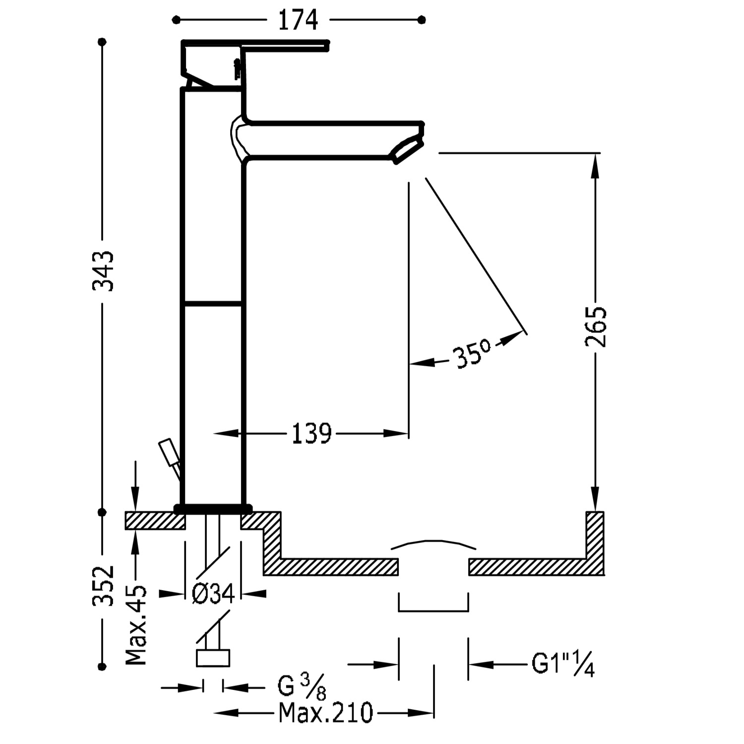 Смеситель LEX-ALP XXL с одной ручкой для умывальника с автоматическим сливом-186207 TRES - Вид №1