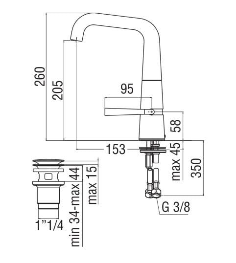 Смеситель для раковины с автоматическим сливом Nobili Likid ARCH-00145443 - Вид №5