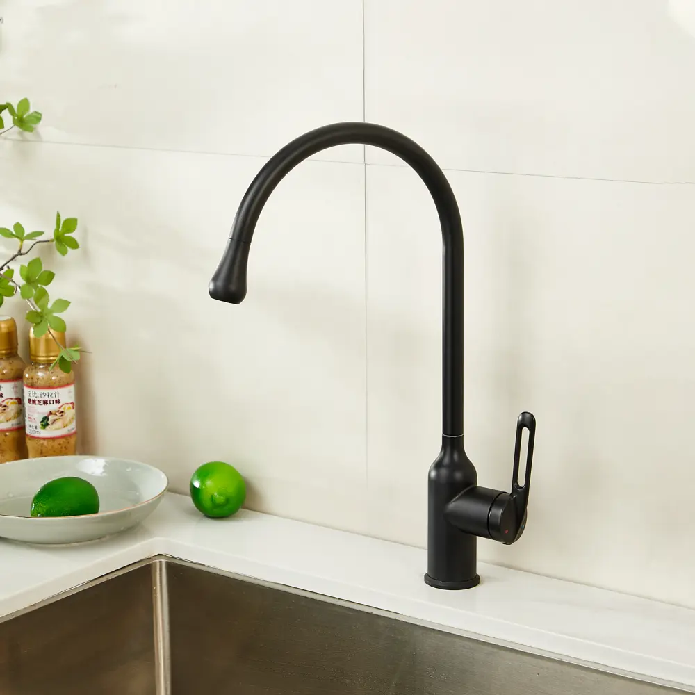 Смеситель для кухни Haiba HB71825-7 черный с поворотным изливом 89396809 STLM-1575806