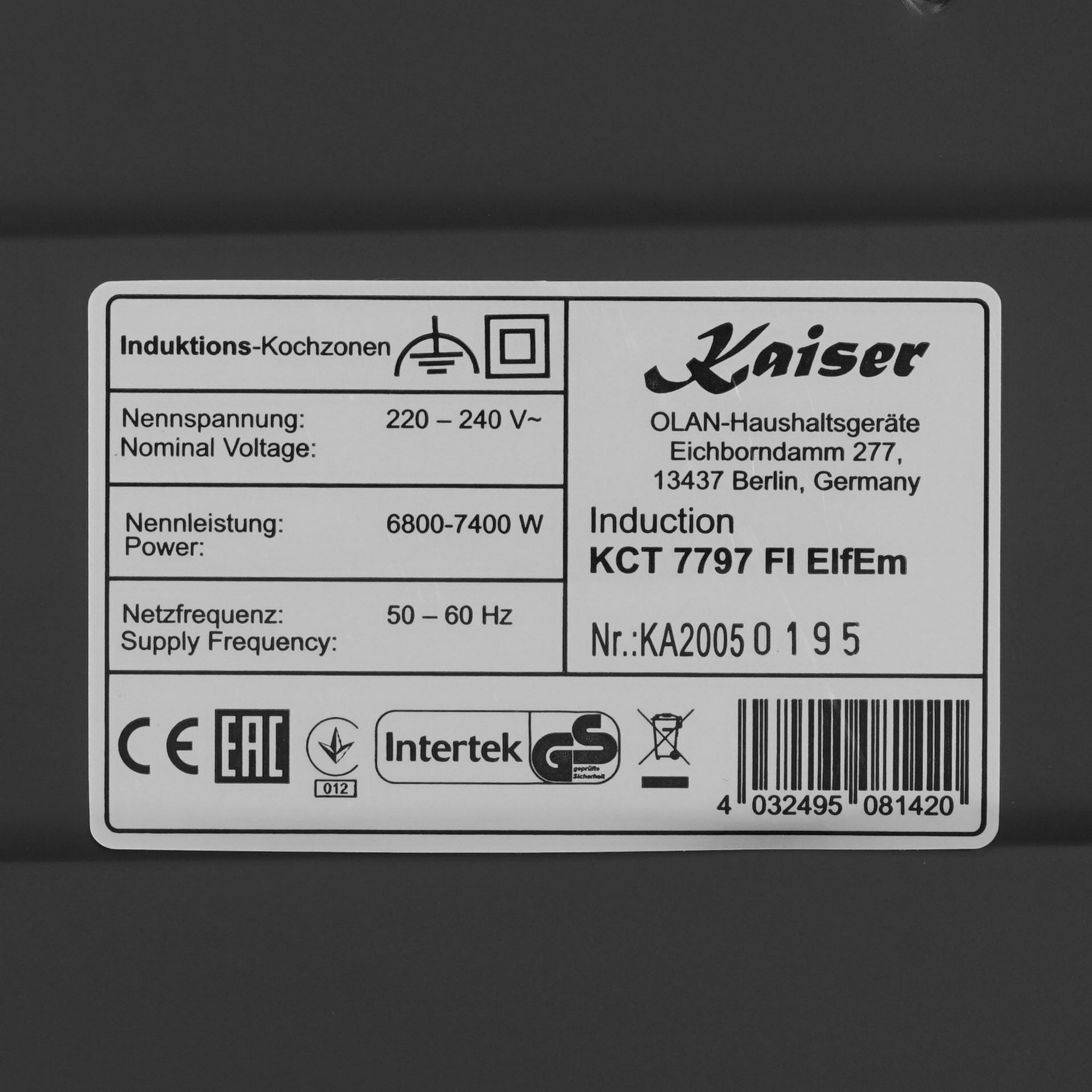 8196026 Индукционная варочная поверхность Kaiser KCT 7797 FI ElfEm STDN-0136742 - Вид №4
