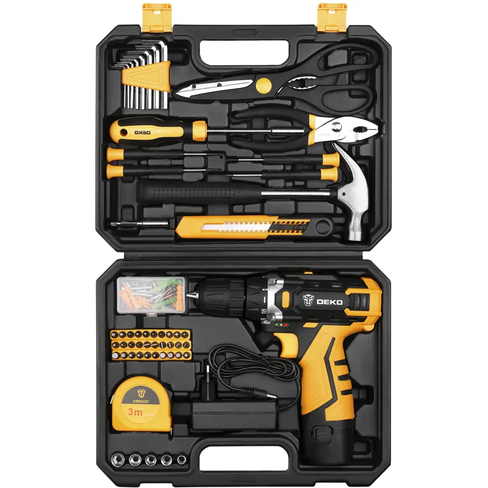 Дрель-шуруповерт аккумуляторная Deko DKCD12FU 12 В Li-ion 1x1.5 Ач и набор инструментов, 104 предмета STLM-2148957 - Вид №8