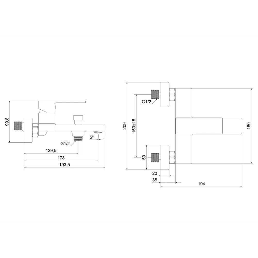 Смеситель для ванны Damixa Elm с керамическим картриджем 89358449 STLM-1355601 - Вид №3