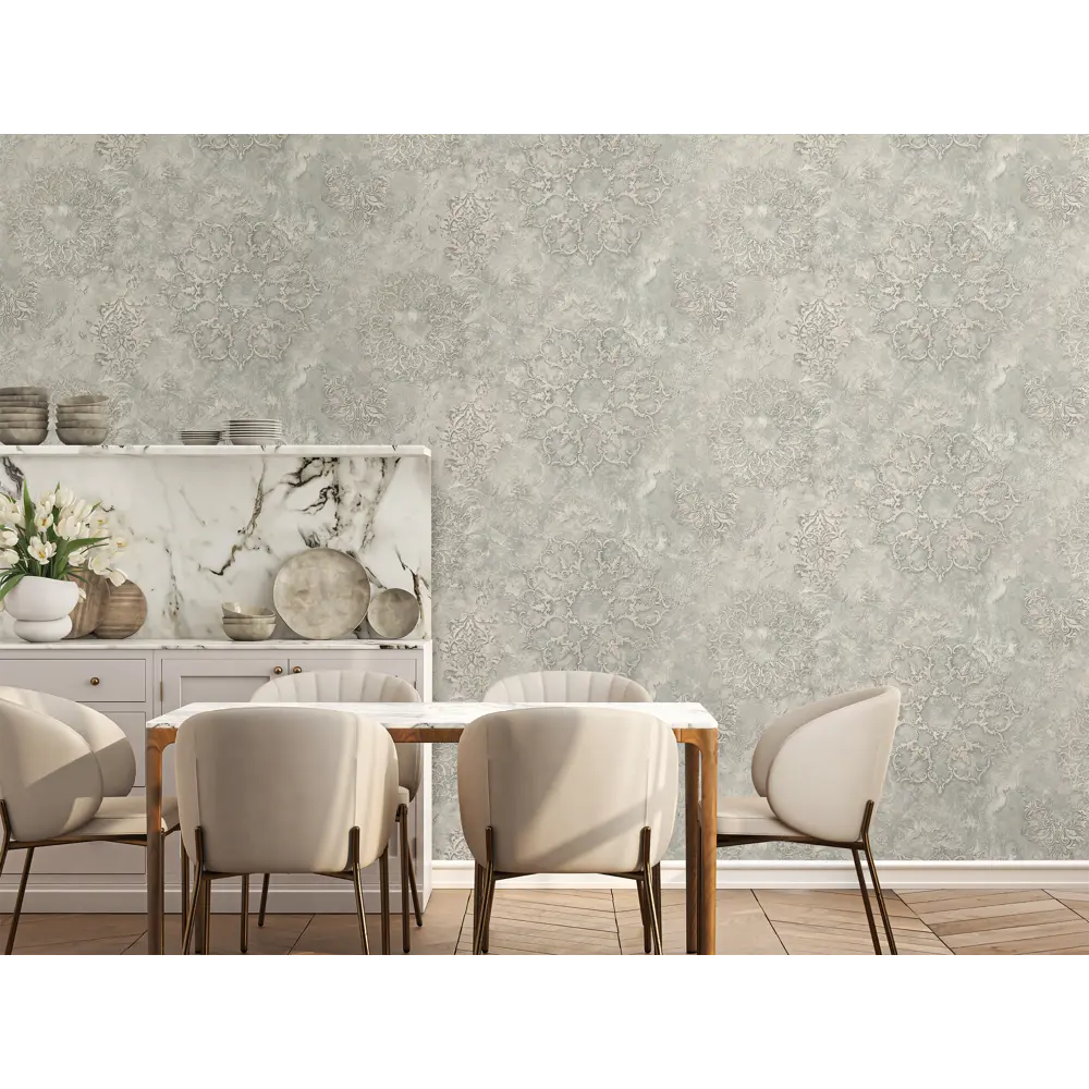 Обои флизелиновые Victoria Stenova Leonardo зеленые с вензельным узором 1.06 м 89425473 STLM-1572451 - Вид №4