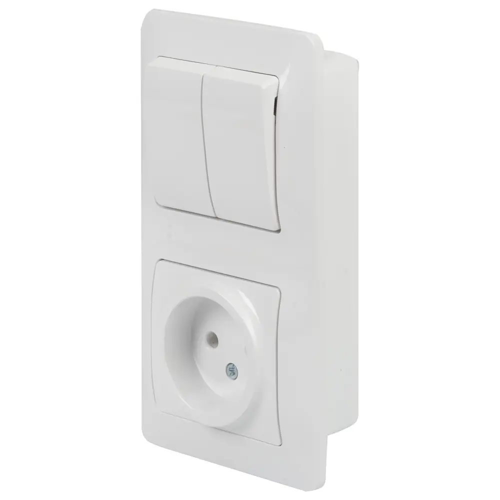 Блок выключатель с розеткой встраиваемый Schneider Electric Glossa 2 клавиши, без заземления, цвет белый STLM-2114325 - Вид №1