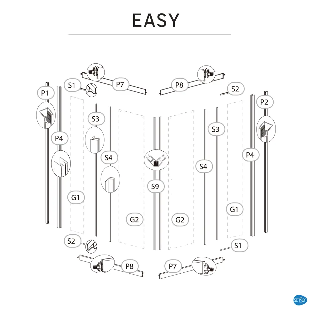 Комплект стекол для душевой ширмы Sensea Easy 80x80 см прозрачное стекло цвет профиля на выбор 88103662 STLM-2135993 - Вид №26