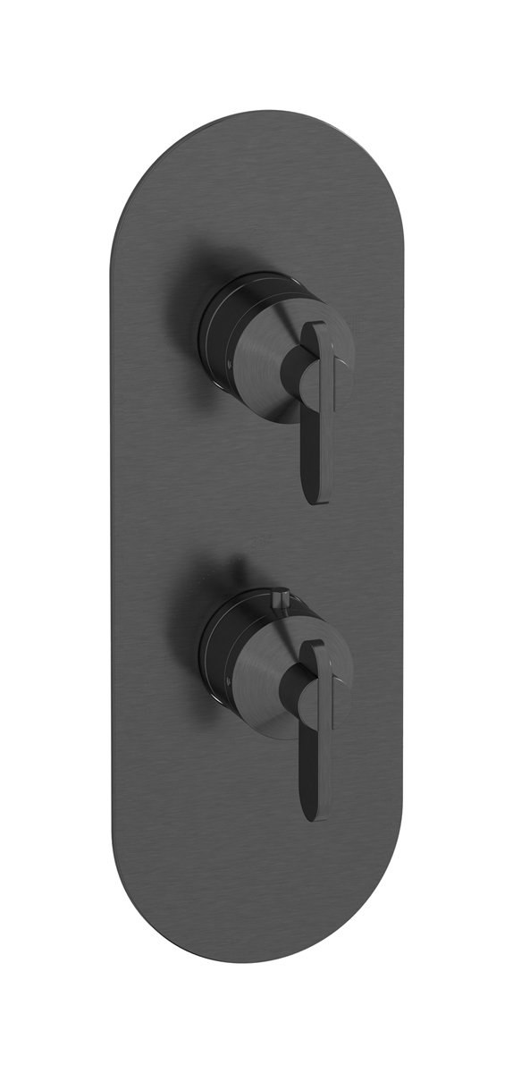 External part of thermostatic 2 ways diverter, round plate, vertical, Soho handle WE ARE IB eua612csnoh Brushed Black Chrome Aqua