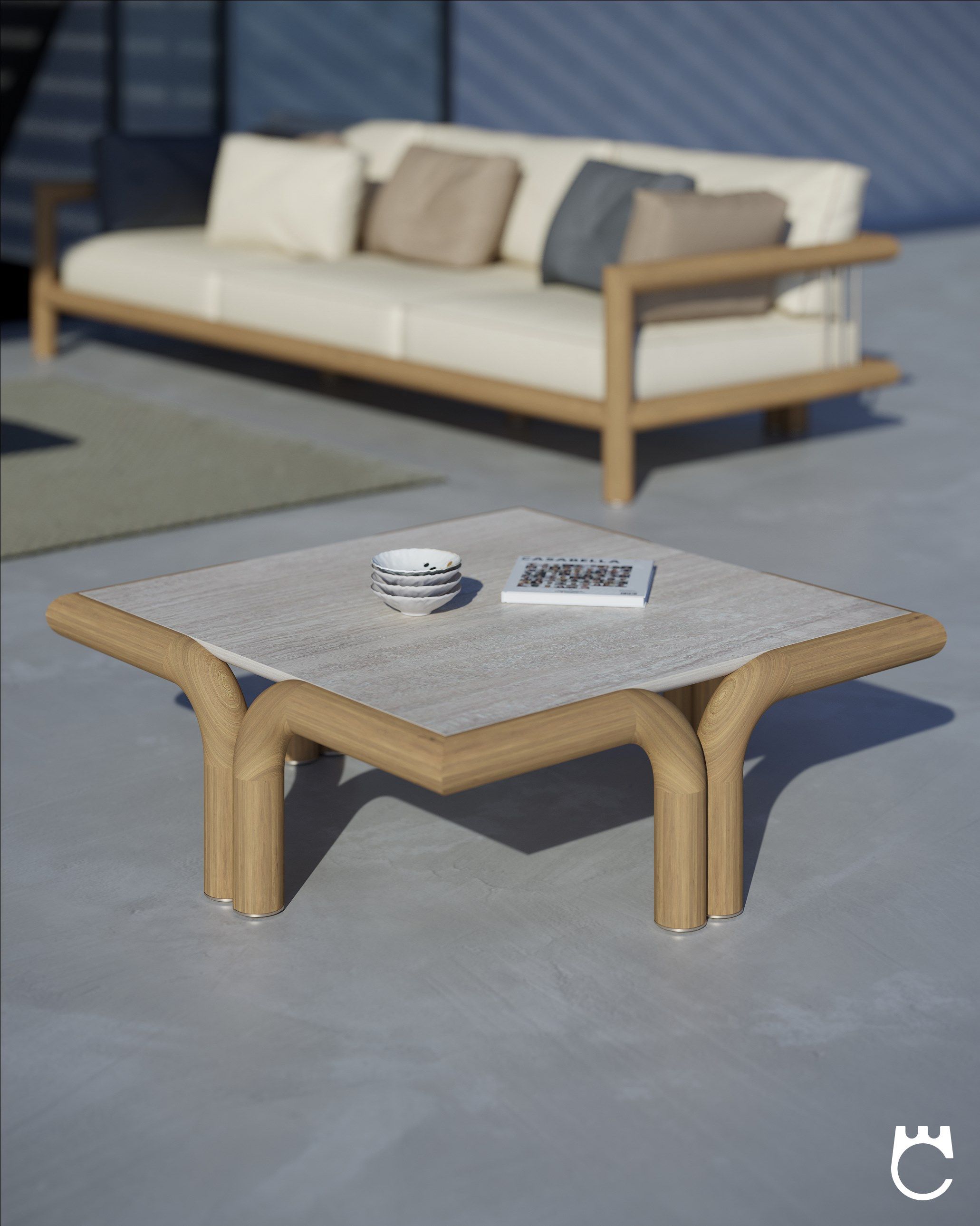 Садовый столик iroko с травертиновым верхом Paolo Castelli Greenkiss ARCH-00101609 - Вид №2