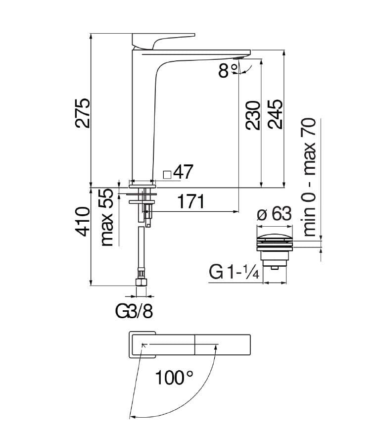 Однорычажный высокий смеситель для раковины Nobili Seven ARCH-00132494 - Вид №3