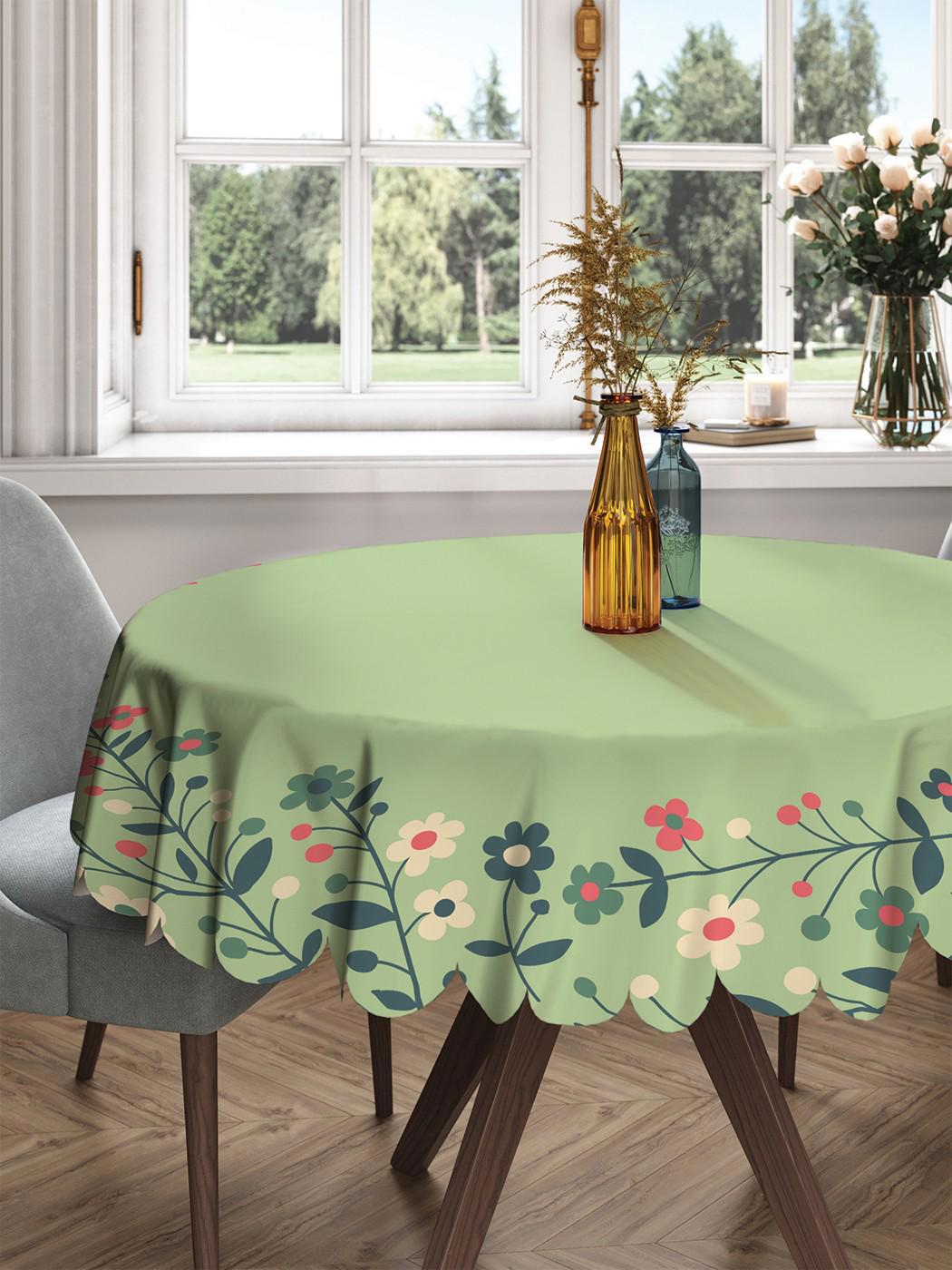 90215962 Круглая скатерть на кухонный и праздничный стол "Цветочное плетение" из сатена, диаметр 150 см STLM-0135194 JOYARTY