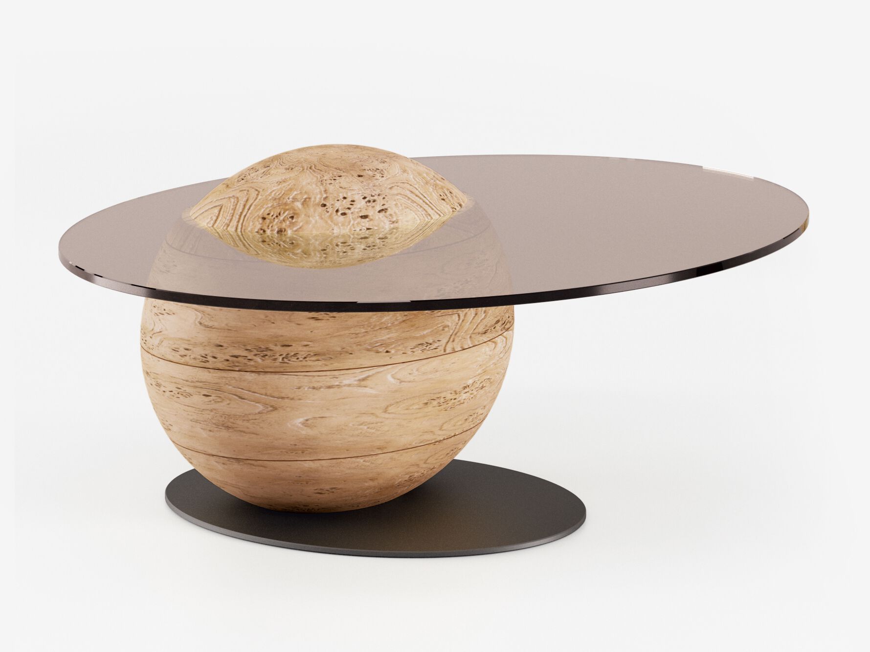 Низкий овальный журнальный столик из дерева и стекла Bizzotto Italia Нара ARCH-00126522