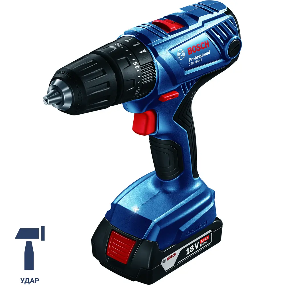 Дрель-шуруповерт аккумуляторная ударная Bosch GSB 180 Li 06019F8323, 18 В Li-Ion 2x2 Ач BOSCH PROFESSIONAL STLM-2070452