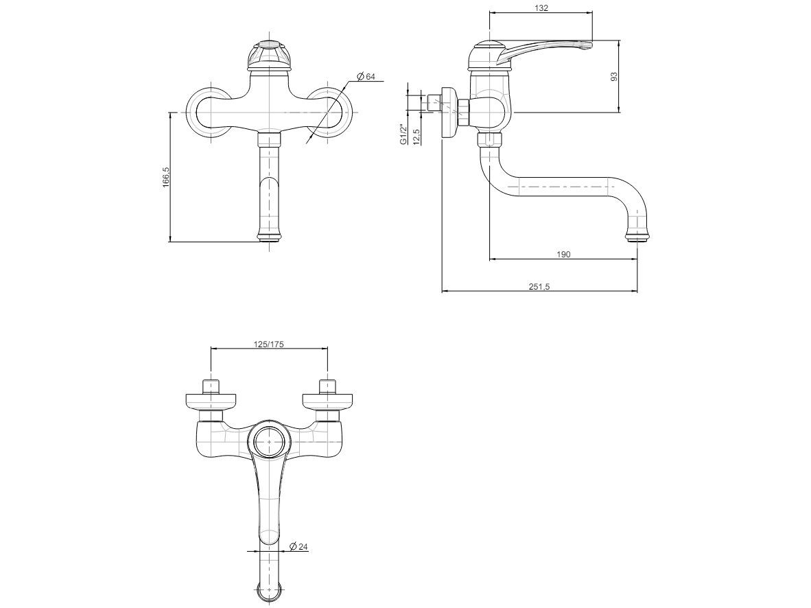 Однорычажный настенный кухонный смеситель с поворотным изливом Rubinetterie Frattini Morgan ARCH-00041635 - Вид №4