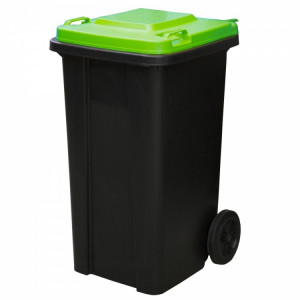 LG4683 AROTERRA Мусорный контейнер 120 л. пластиковый для раздельного сбора мусора на колесах с крышкой и ручкой 120 л. Черный, крышка зеленая