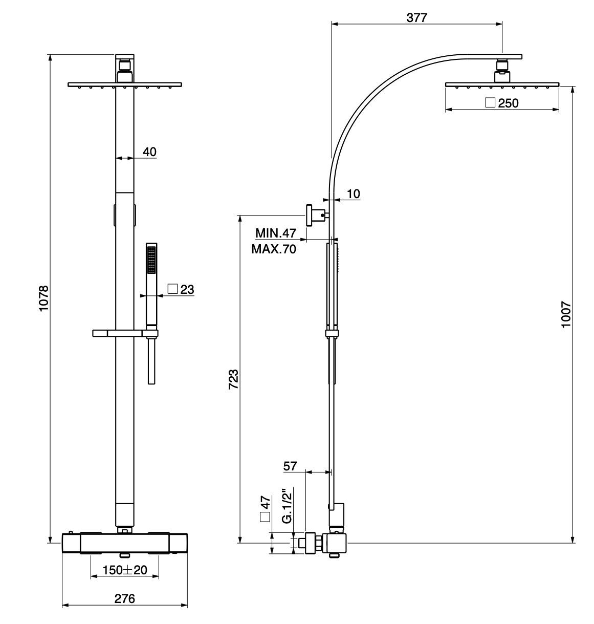 Термостатическая душевая колонка с ручным душем GATTONI Kubik ARCH-00068474 - Вид №2