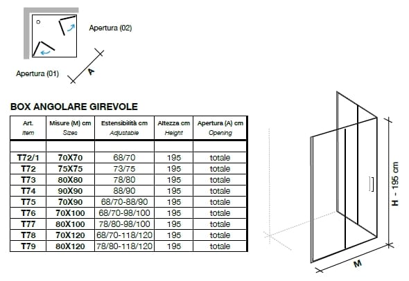 Угловая душевая кабина из хрусталя с раздвижной дверью Metidea топ ARCH-00148909 - Вид №1