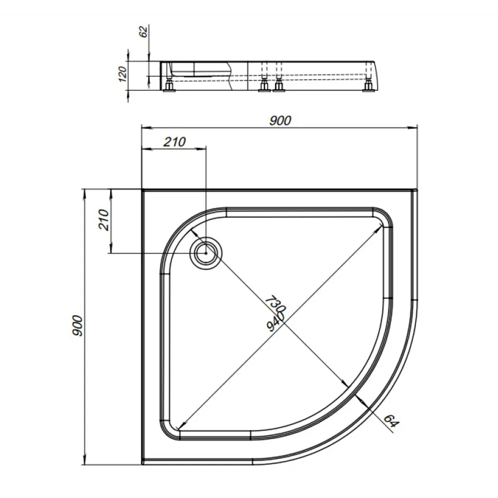 Душевой поддон Aquanet Салют Терра акриловый 90x90 см 1/4 круга STLM-2138821 - Вид №6