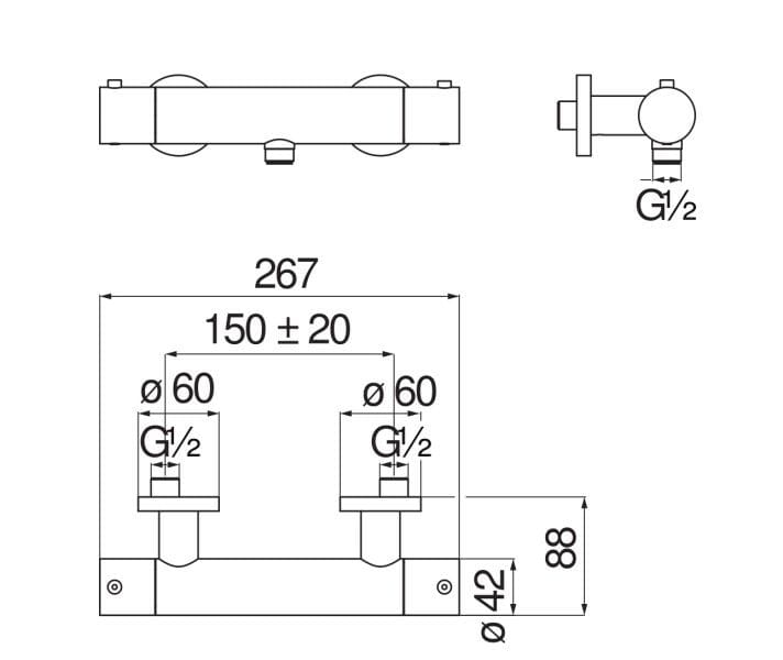 Термостатический смеситель для душа с 2 отверстиями Nobili Velis ARCH-00075696 - Вид №5