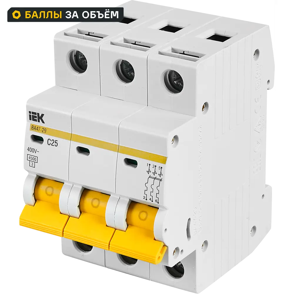 Выключатель автоматический IEK ВA47-29 3 полюса 25 A 11875347 STLM-2149448 