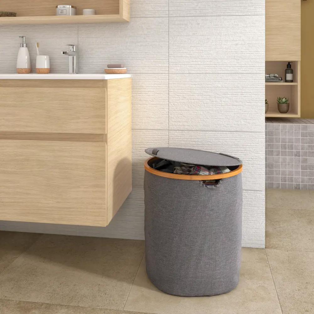 Корзина для белья Sensea Scandi круглая цвет серый Laundry STLM-2162817 - Вид №9