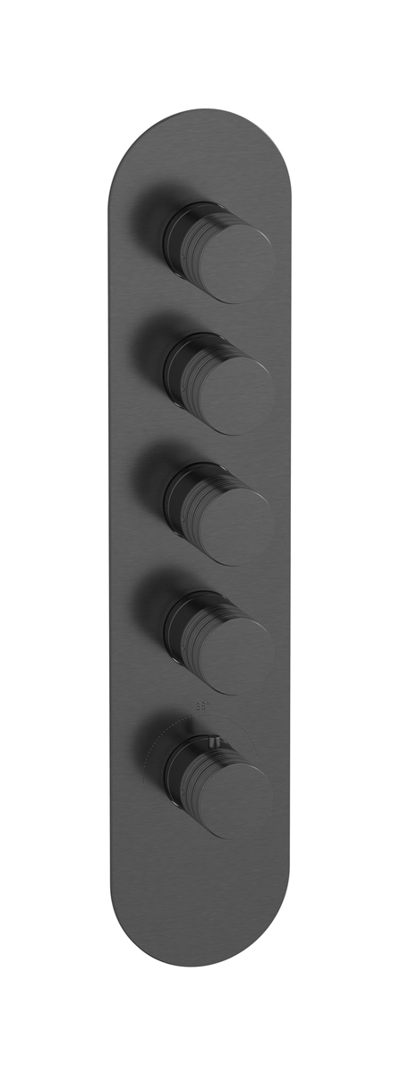 External part of thermostatic 4 ways, round plate, vertical, Vinile handle WE ARE IB eua412csnvn Brushed Black Chrome Aqua