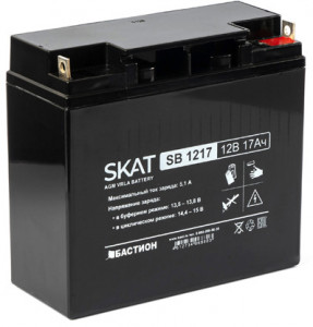SKAT SB 1217 , 12v, 17ah, maximum charge current 5.1 a. terminal type - b1 (for m5 bolt with nut). case size - 77x180x168. weight - 4.9 kg. service life - 6 years. warranty - 18 months. Бастион