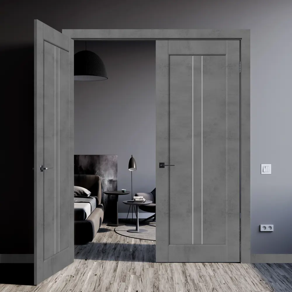 Комплект двери Сиэтл со стеклом 60x200 см ПВХ цвет лофт тёмный с добором 100 мм VFD STLM-2107844 - Вид №3