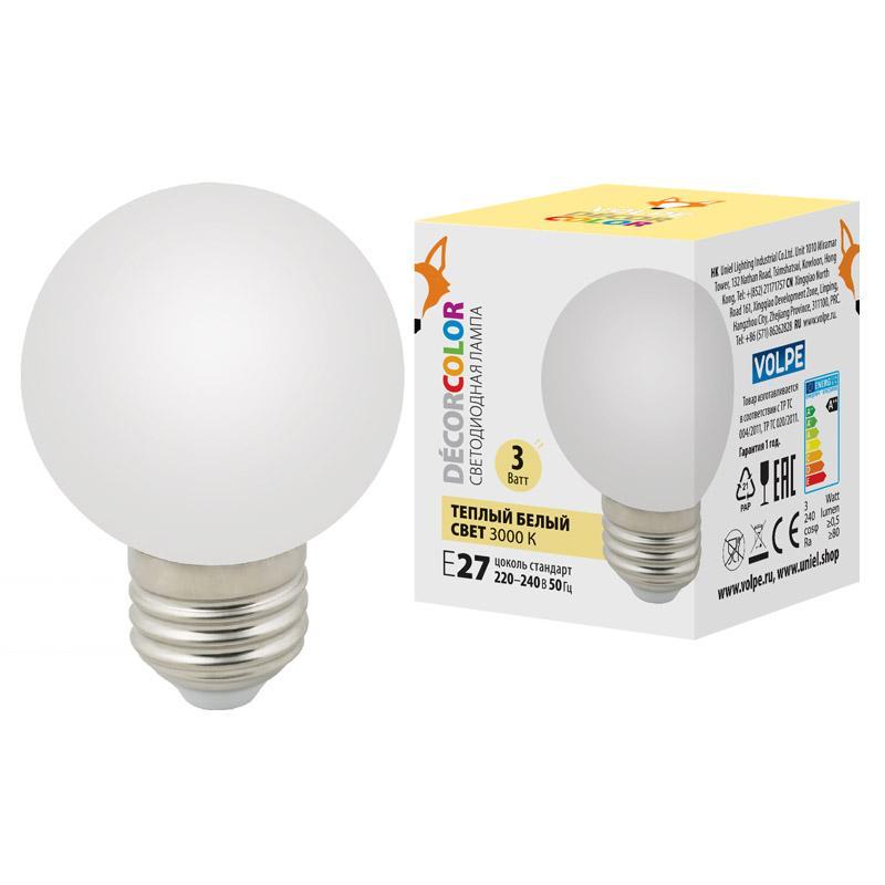 LED-G60-3W/3000K/E27/FR/С Лампа светодиодная E27 3W 3000K матовая UL-00006955 Volpe LED-G60