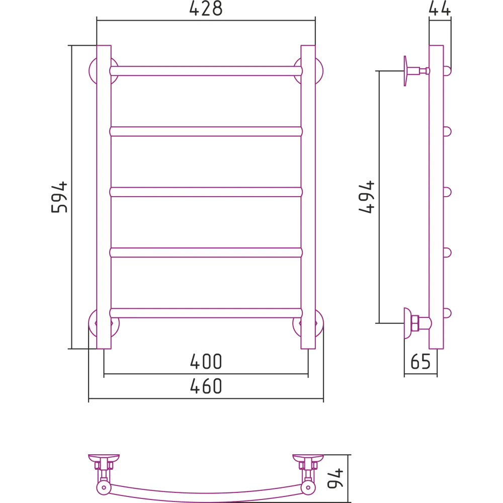 Полотенцесушитель водяной СУНЕРЖА ВПС-52П с защитным покрытием 83111084 STLM-0039059 - Вид №3