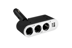 15970873 Разветвитель прикуривателя 3 гнезда + USB черный, предохранитель 5А, USB 1A S02301006 SKYWAY