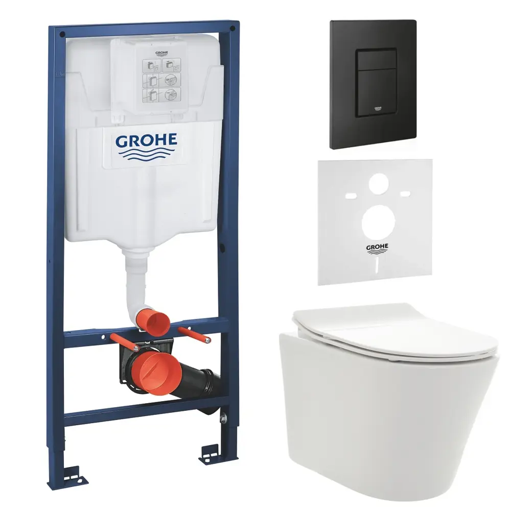 Комплект инсталляции GROHE 38811KF0-B/S с унитазом AQUAme AQM2001 и сиденьем с микролифтом NW0171/S