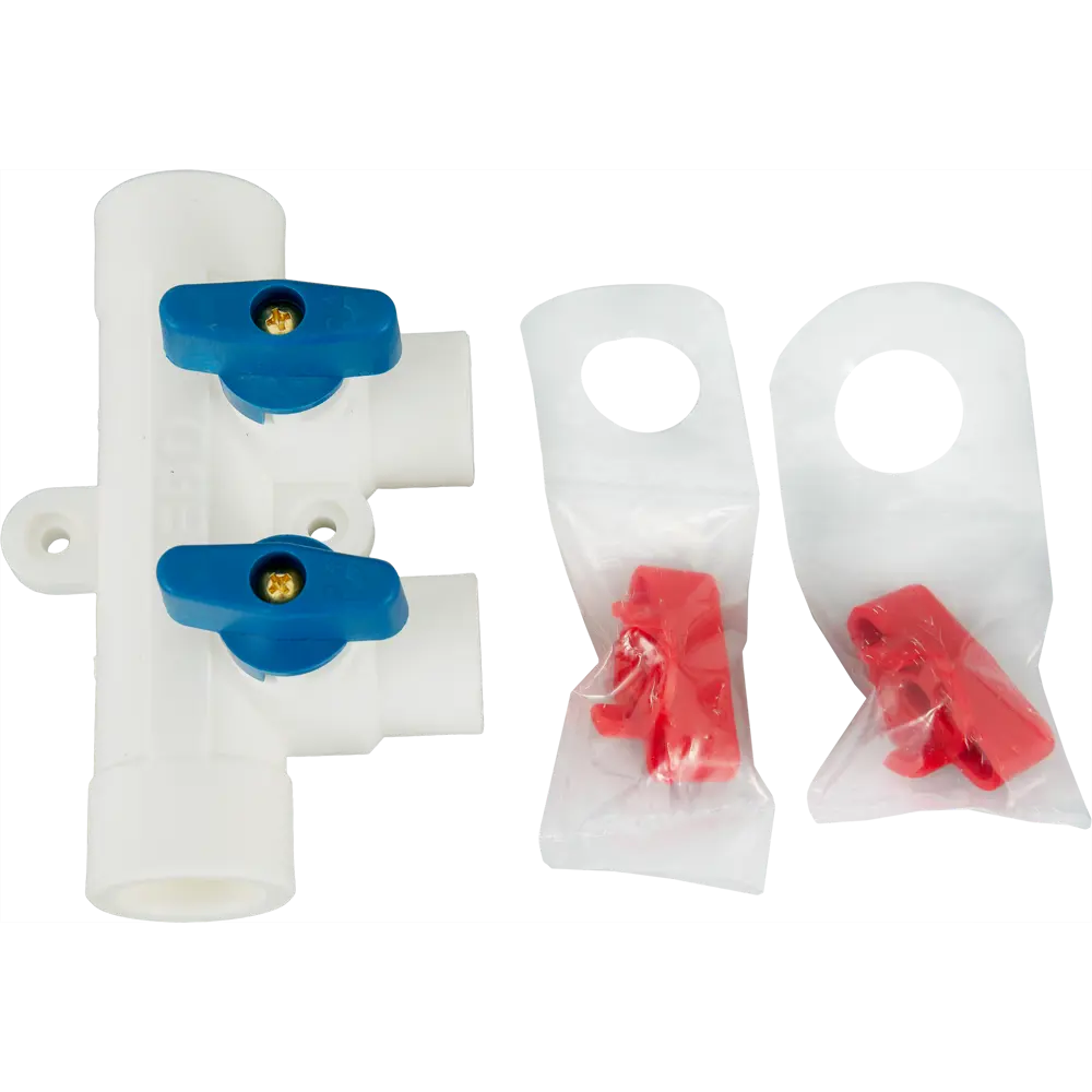 Коллектор на 2 выхода с кранами, 25x20 мм, полипропилен РВК STLM-2123741 - Вид №2