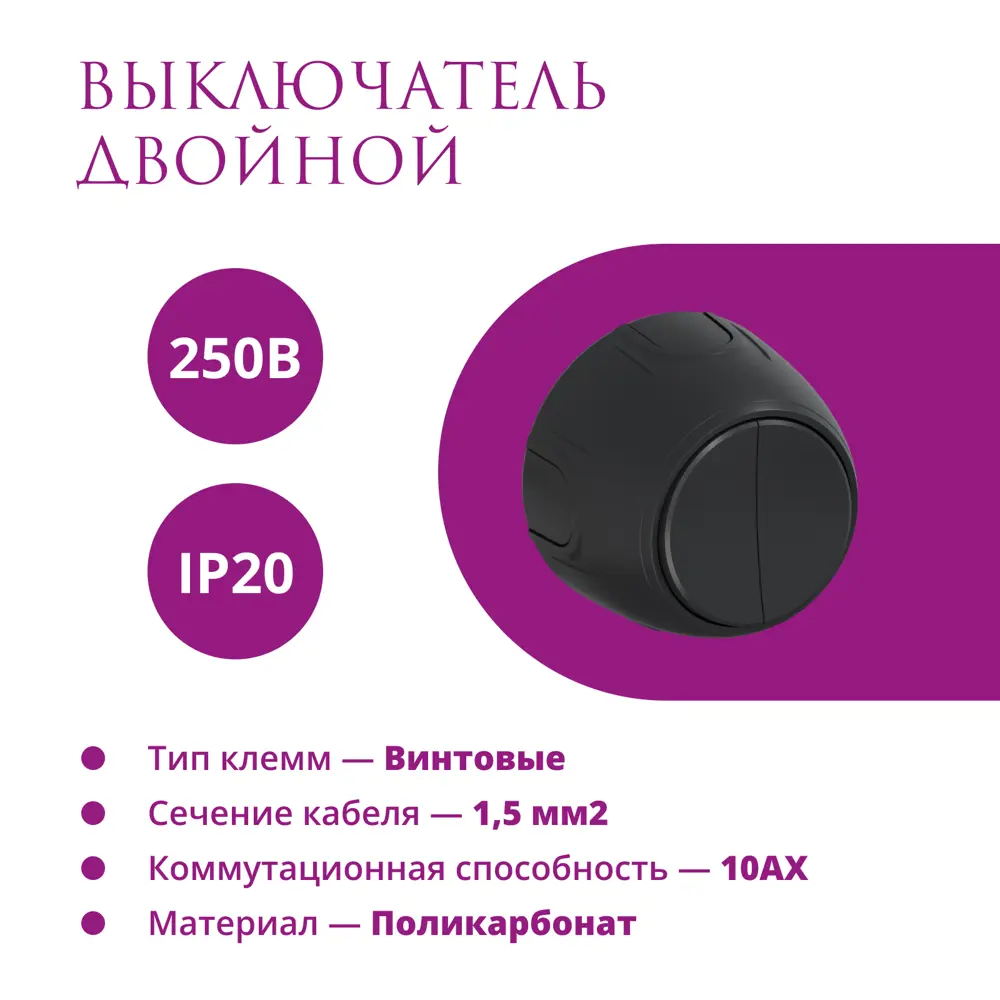 Выключатель накладной Onekeyelectro Rotondo 7700855 2 клавиши цвет черный