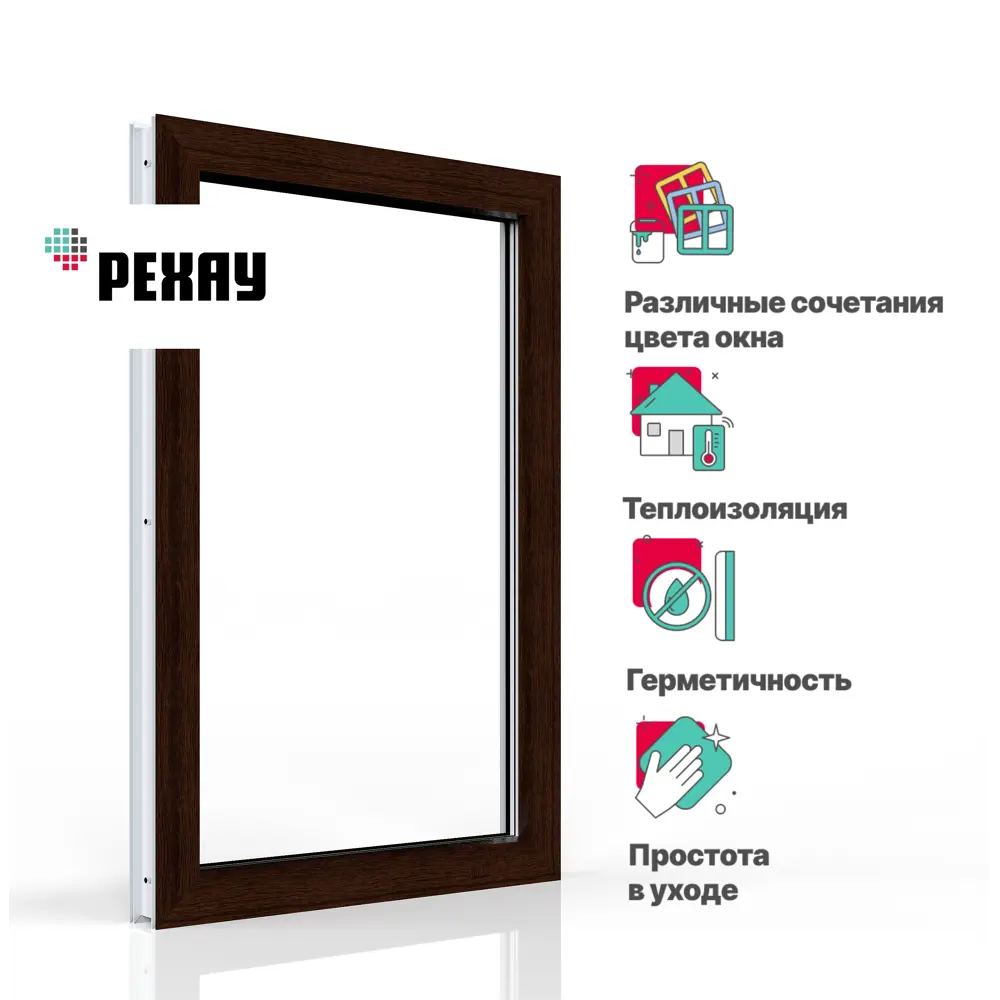 Пластиковое окно ПВХ Rehau глухое 800х600мм (ВхШ) двухкамерный стеклопакет белый/темный дуб