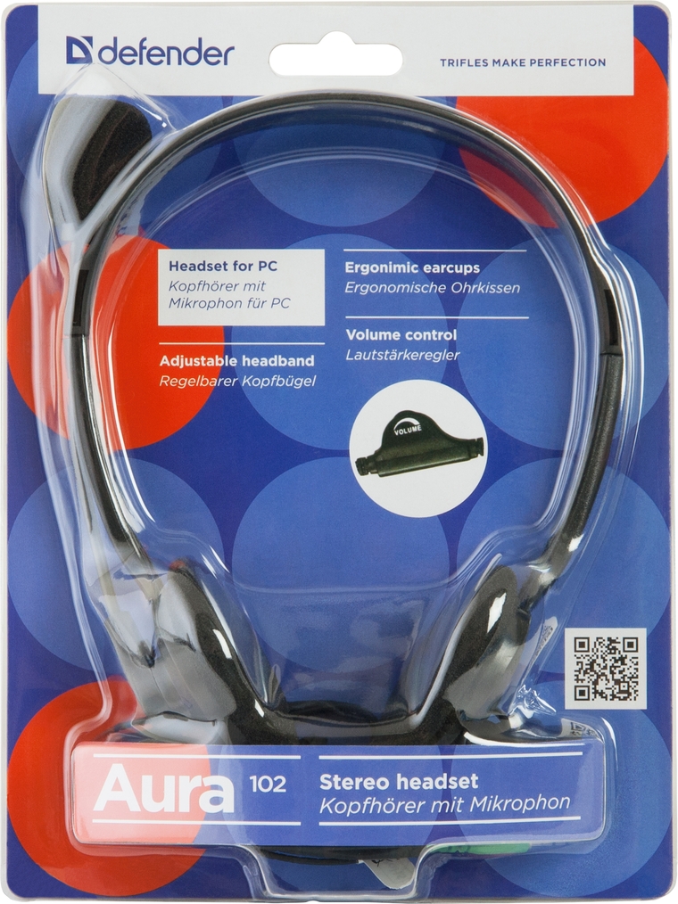 63102 компьютерная гарнитура aura 102 черный, кабель 1,8 м Defender Santreyd  - Вид №1