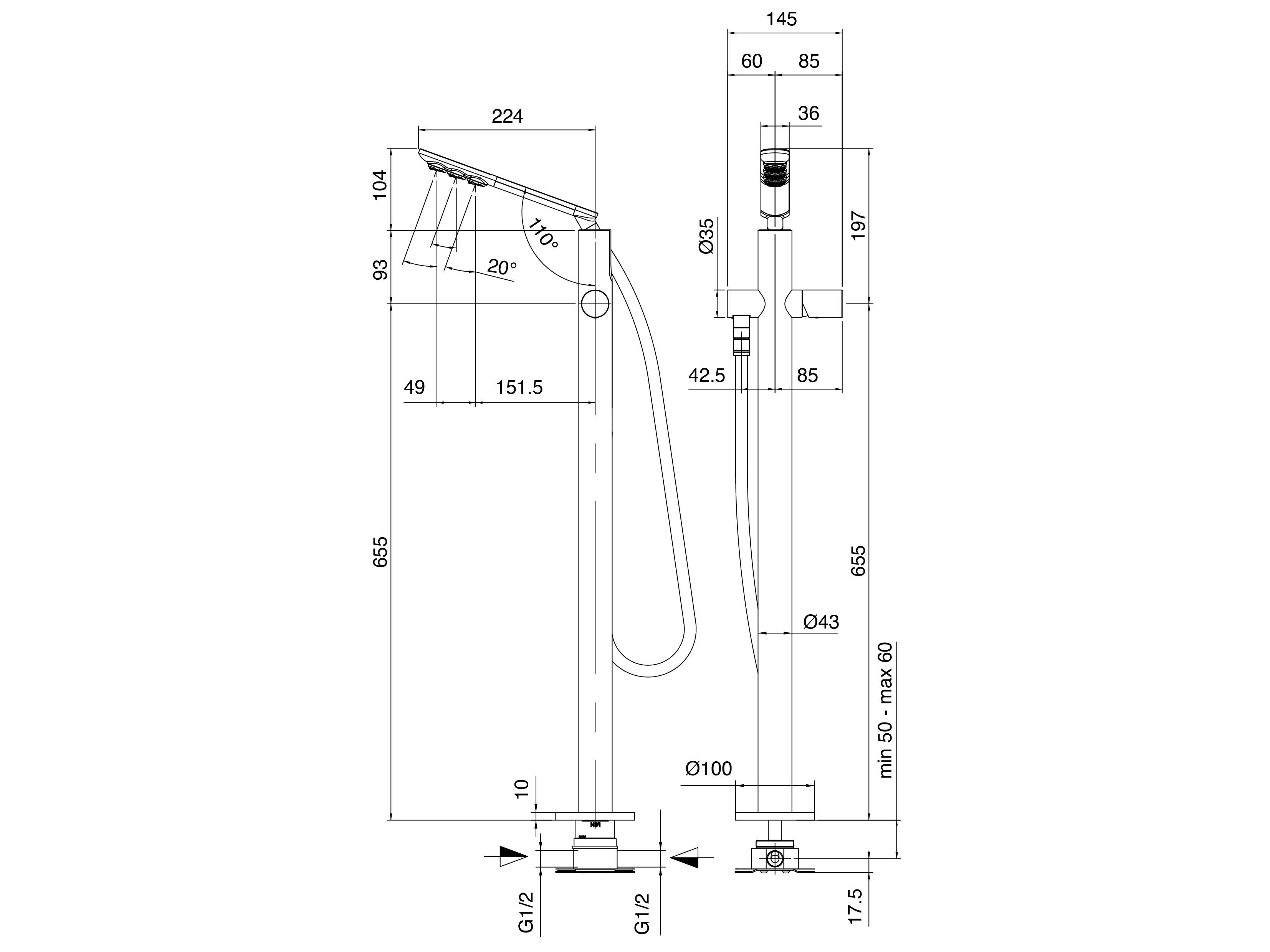 Напольный смеситель для ванны с ручным душем Zazzeri Surf ARCH-00062211 - Вид №2